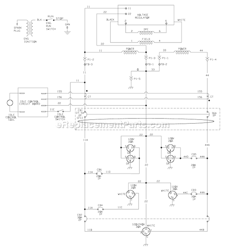 Page D Diagram and Parts List for 030374-0  Briggs and Stratton Generator